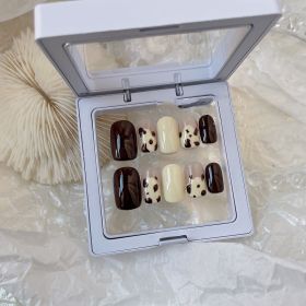 Hand-worn Nail Art Cream And Brown Contrast (Option: Ultra short square circle-XS)